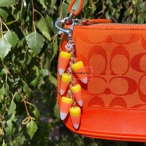 Candy Corn Cluster Halloween Bag Purse Charm Keychain SILVER